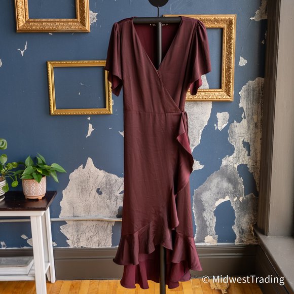 chelsea28 midi ruffle wrap dress